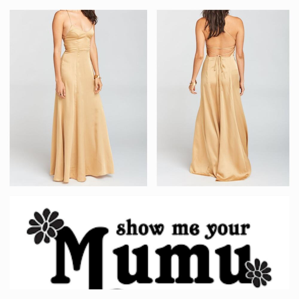 NWT Show Me Your MuMu Godshaw Goddess Gown Long Maxi Sz. XL True Gold Luxe Satin